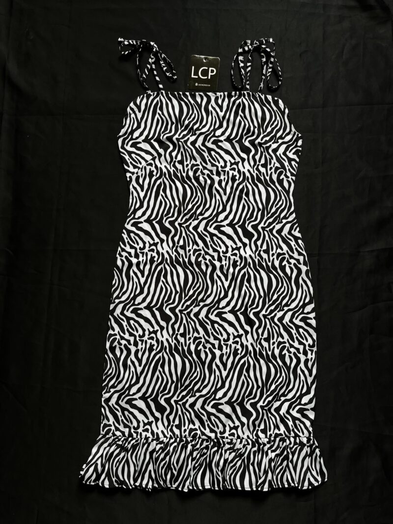 Black Zebra Print Tie Shoulder Dress - Image 3
