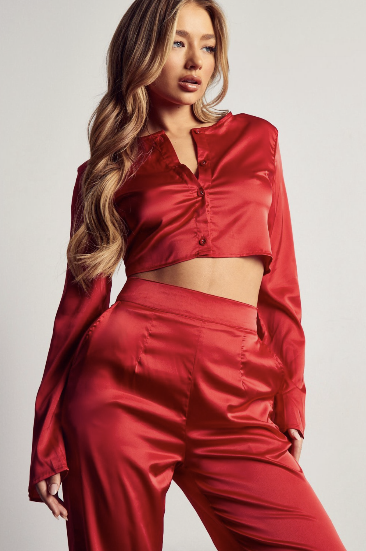 Trianna Two Piece Set  Oversized Satin Shirt and Wide Leg Pants in Pink   Showpo