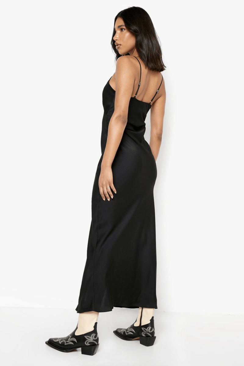 Black Satin Button Down Maxi Slip Dress - Image 2