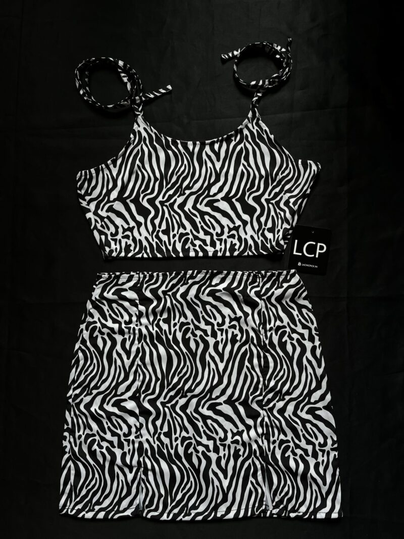 Black Zebra Print Tie Shoulder Coord Set - Image 3