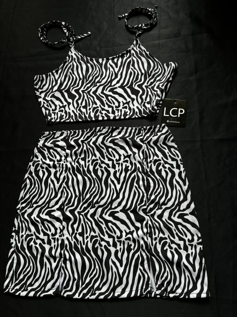 Black Zebra Print Tie Shoulder Coord Set - Image 2