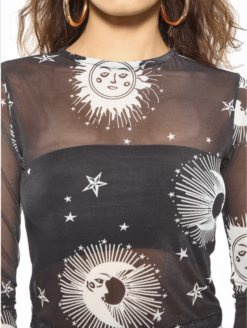 Star Moon Print Mesh Top - Image 4