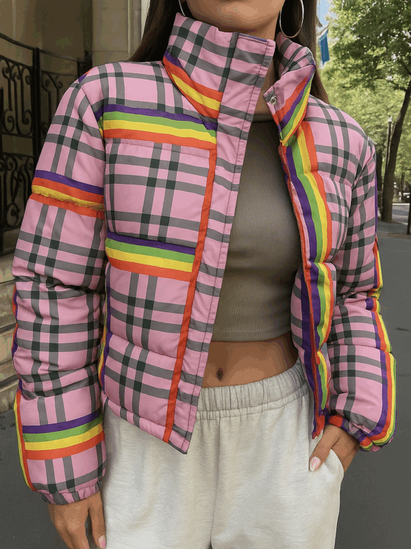 Rainbow Cropped Padded Puffer Jacket