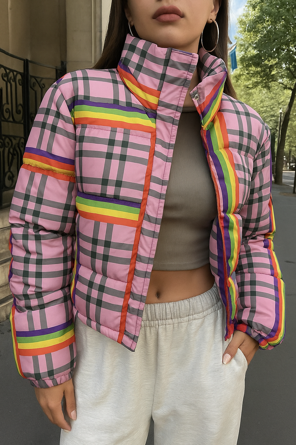 Rainbow Cropped Padded Puffer Jacket