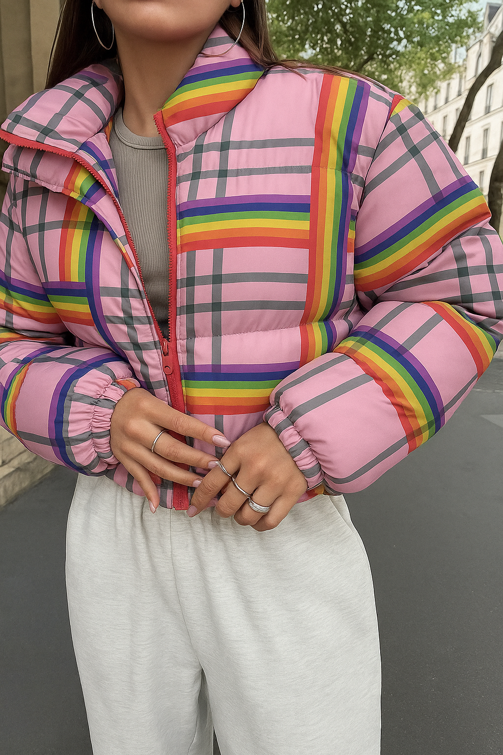 Rainbow Cropped Padded Puffer Jacket - Image 2
