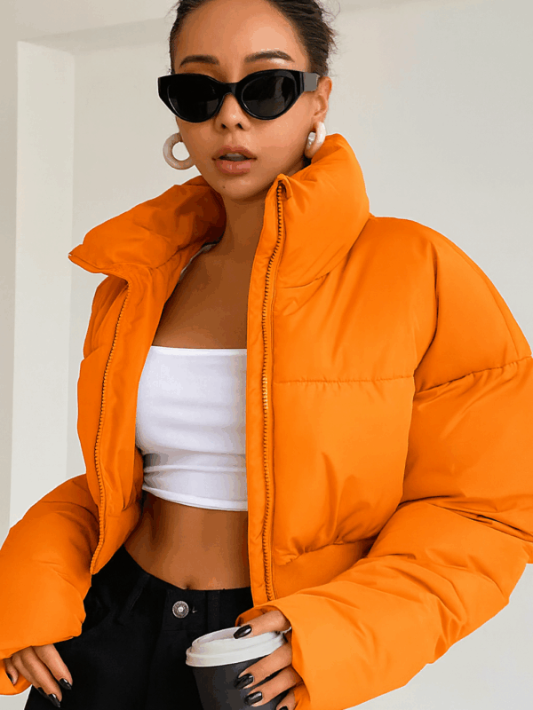 Lavender & Orange Cropped Padded Puffer Jacket