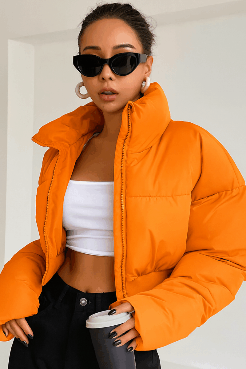 Lavender & Orange Cropped Padded Puffer Jacket
