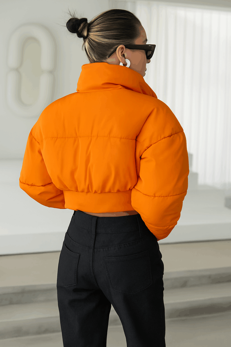 Lavender & Orange Cropped Padded Puffer Jacket - Image 3