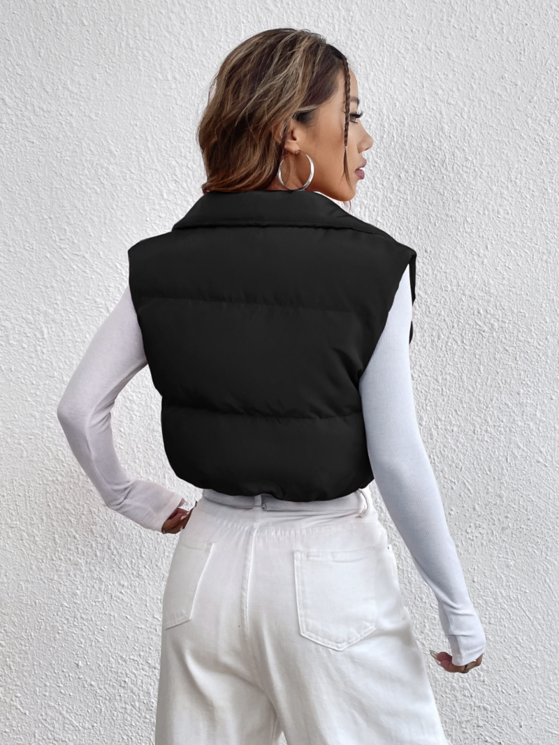 Black Zipper Front Sleeveless Puffer Jacket - Image 2