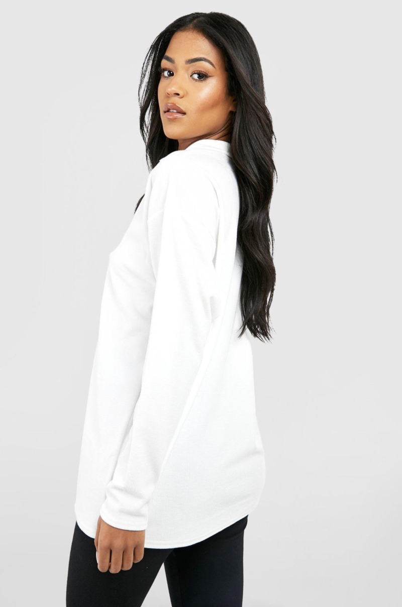 Half Ring Zipper Oversized Sweatshirt in White | Black - Image 3