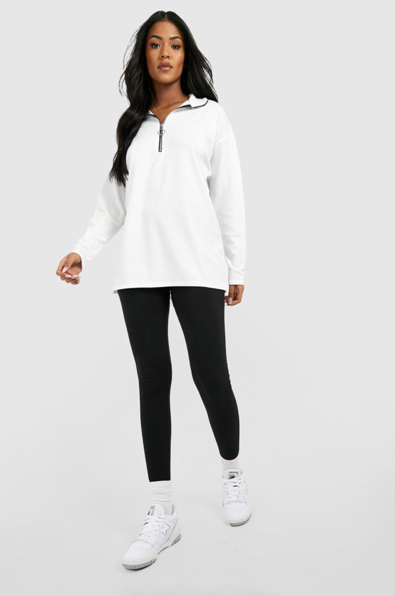 Half Ring Zipper Oversized Sweatshirt in White | Black - Image 6