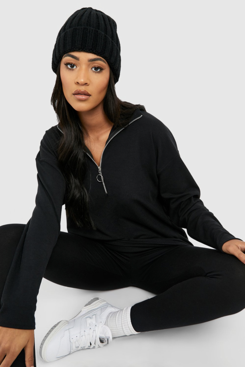 Half Ring Zipper Oversized Sweatshirt in White | Black - Image 4