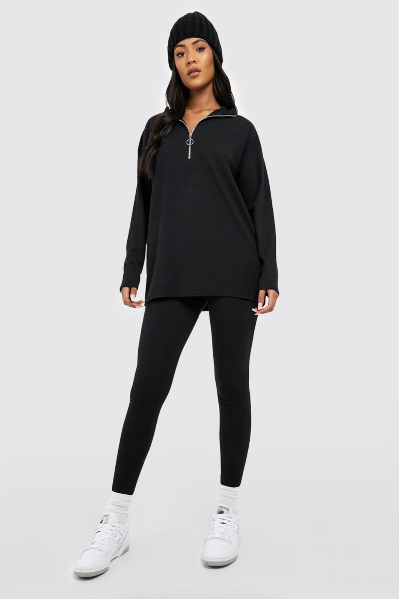 Half Ring Zipper Oversized Sweatshirt in White | Black - Image 5