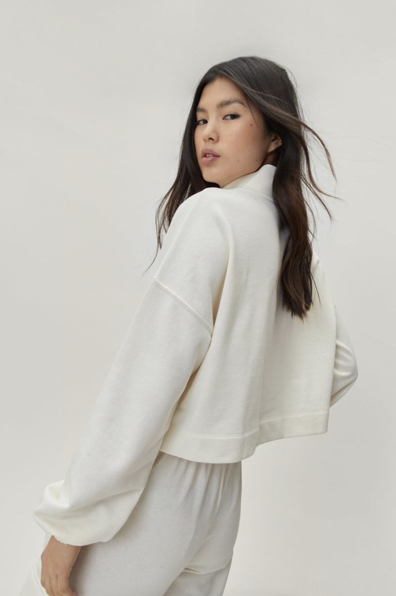 Cropped High Neck Sweatshirt & Jogger Set In Cream - Image 2