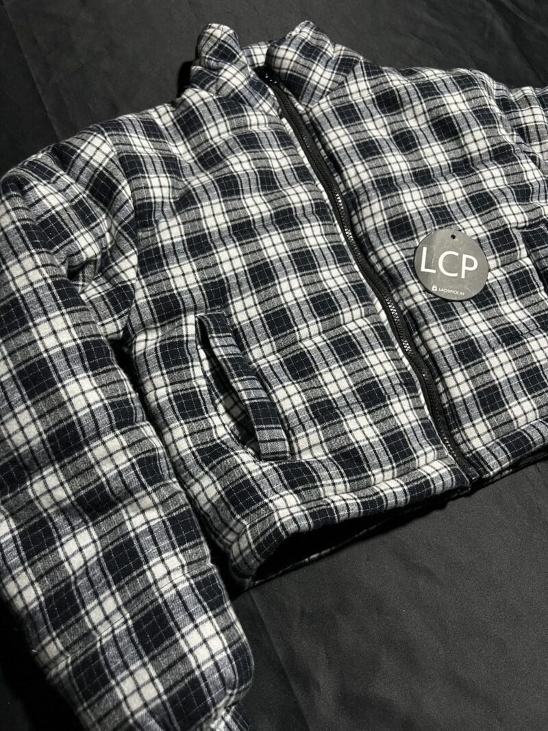 COTTON CROP PUFFER JACKET IN MULTI & BLACK N WHITE CHECK - Image 5