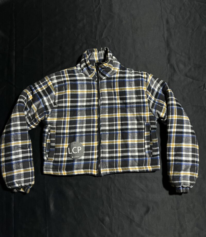 COTTON CROP PUFFER JACKET IN MULTI & BLACK N WHITE CHECK - Image 6