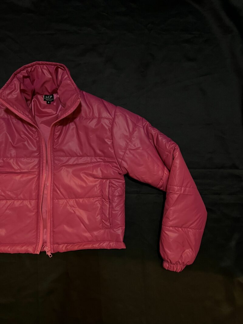 Pink Cropped Padded Puffer Jacket - Image 2