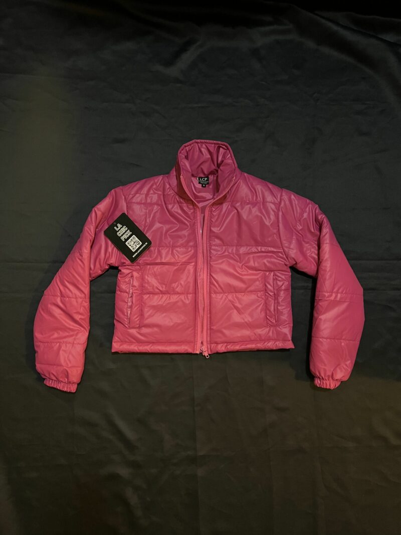 Pink Cropped Padded Puffer Jacket - Image 3