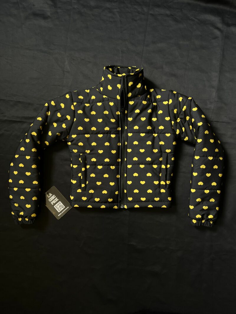 Yellow Heart Cropped Puffer Jacket - Image 4