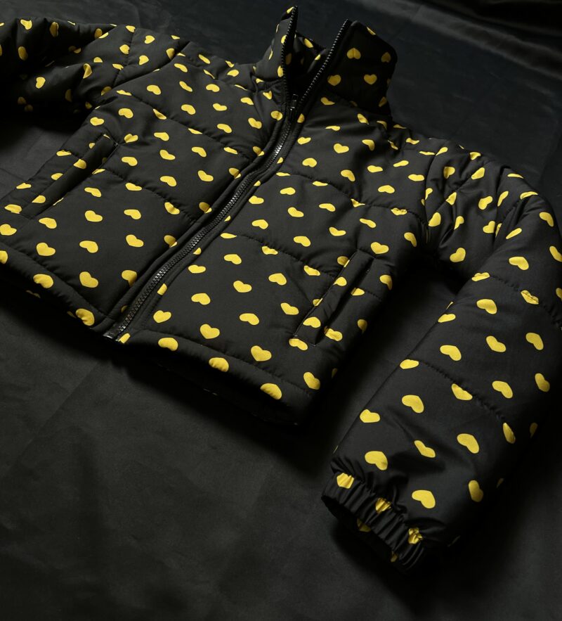 Yellow Heart Cropped Puffer Jacket - Image 3
