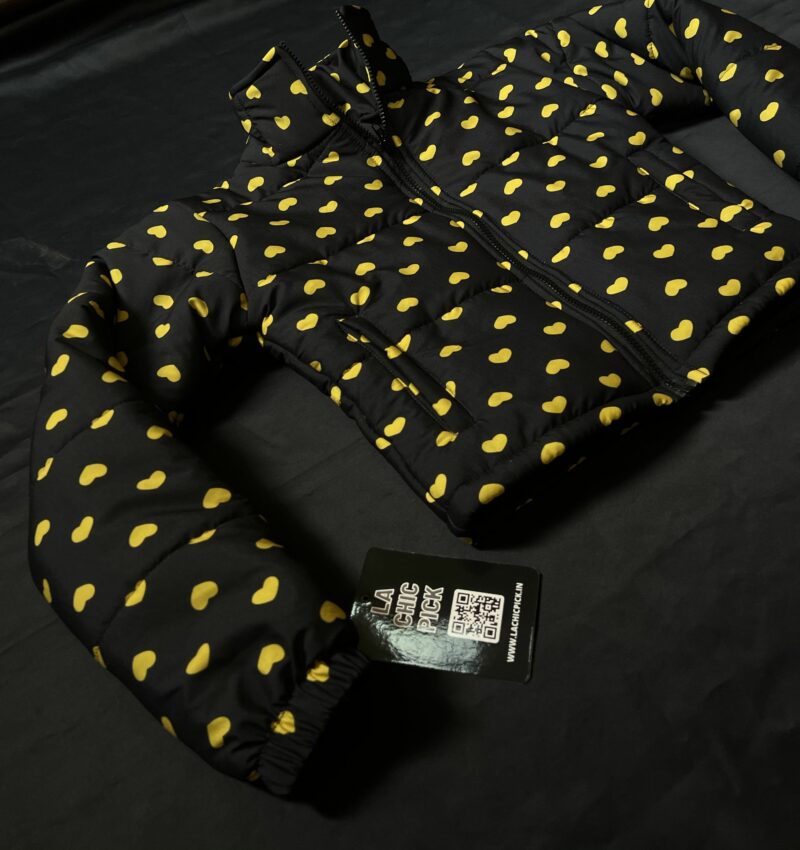 Yellow Heart Cropped Puffer Jacket - Image 2