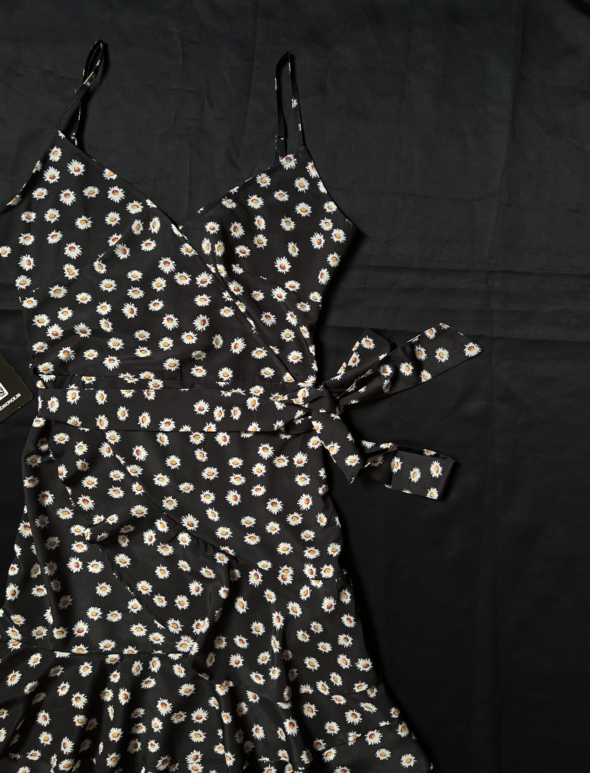 Black Floral Frill Hem Wrap Skater Dress – LA CHIC PICK