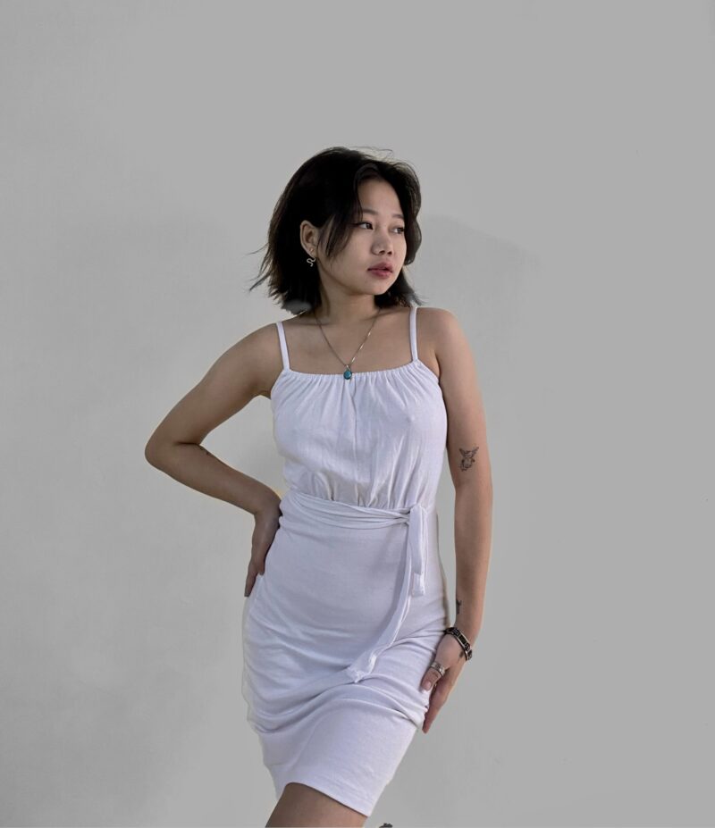 White Ruched Back Tie Dress - Image 2