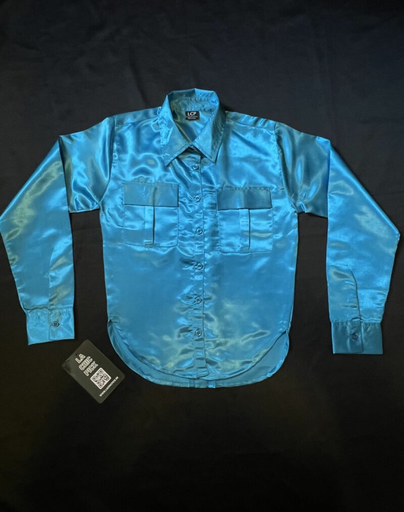 Sapphire Satin Tailored Boyfriend Shirt - Image 3