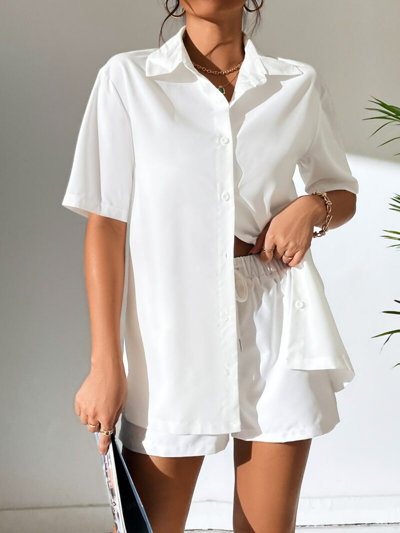 Emily Premium Cotton White Button Front Shirt & Shorts Set - Image 4