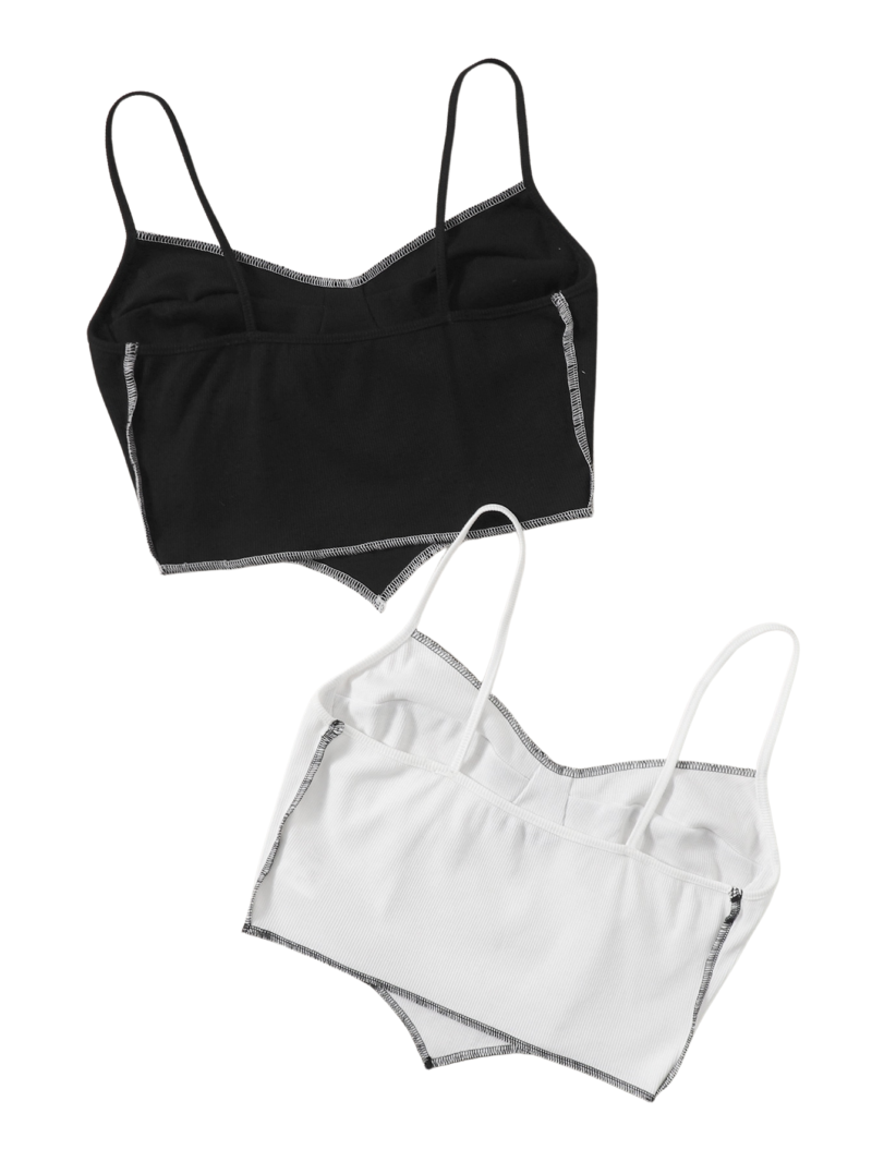 Selena Contrast Stitch Top Pack of 2 in Black | White - Image 4
