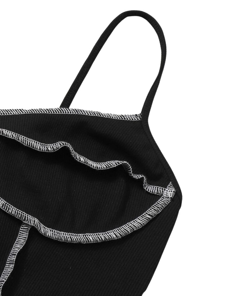 Selena Contrast Stitch Top Pack of 2 in Black | White - Image 2