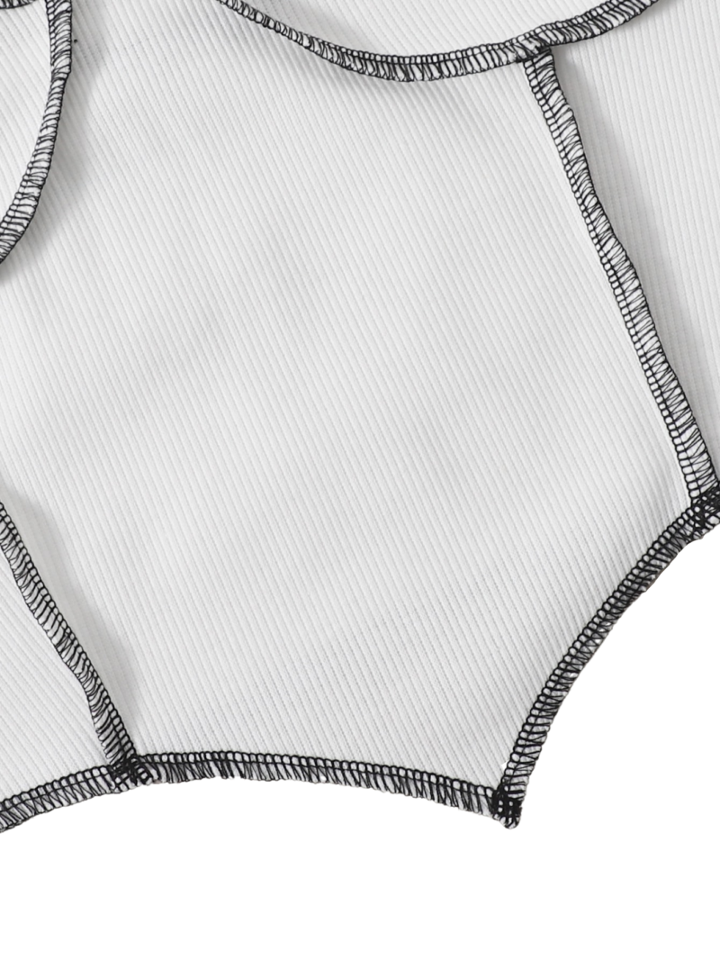 Selena Contrast Stitch Top Pack of 2 in Black | White - Image 3