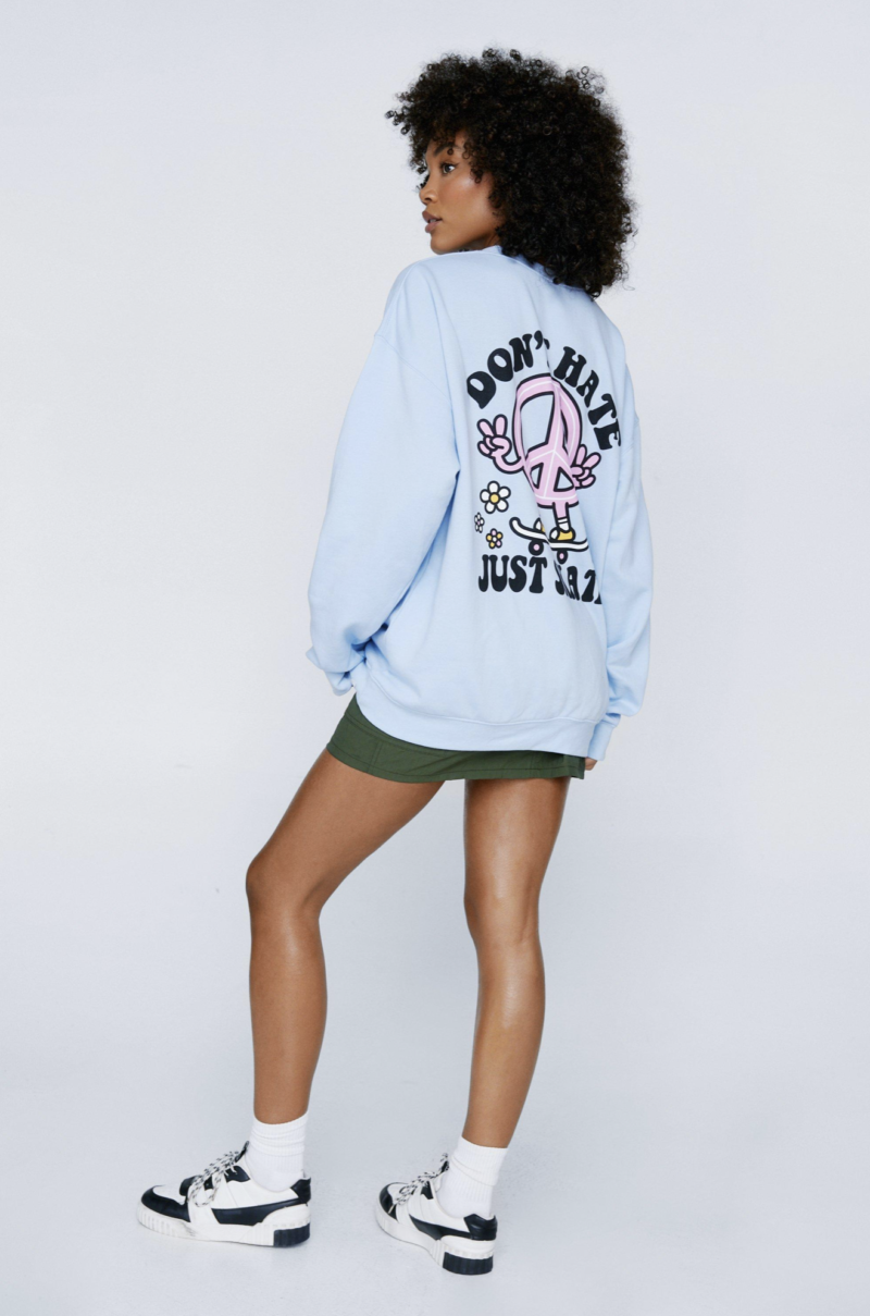 Blue Dont Hate Just Skate Oversized Sweatshirt - Image 3