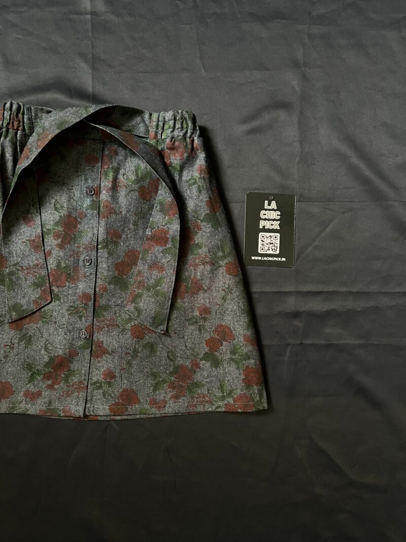 Janice Floral Tie Belt Denim Skirt - Image 2