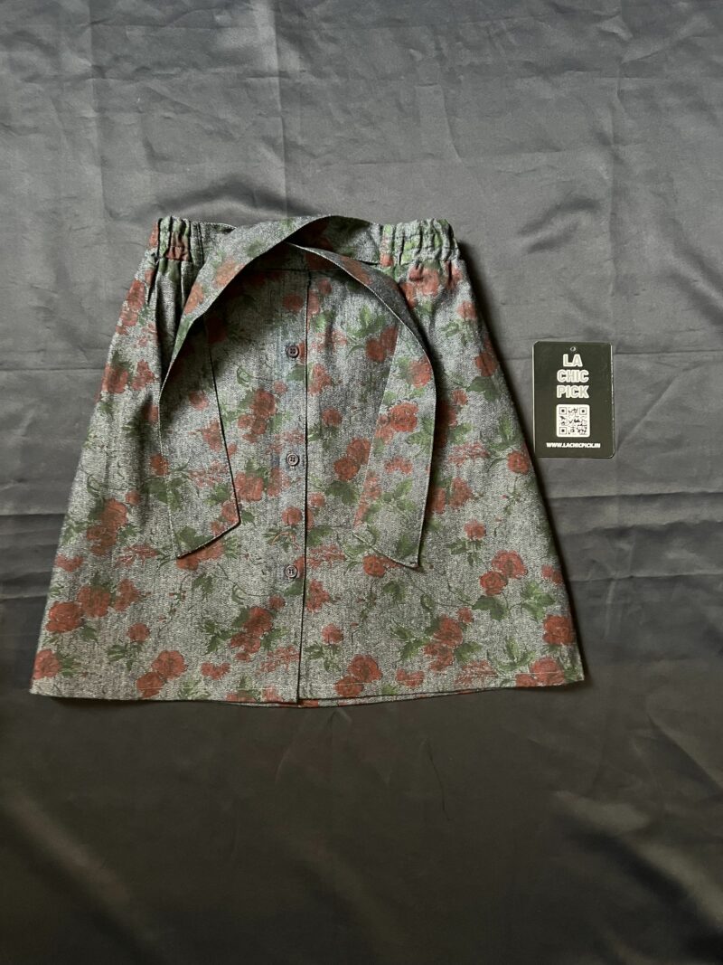 Janice Floral Tie Belt Denim Skirt - Image 4