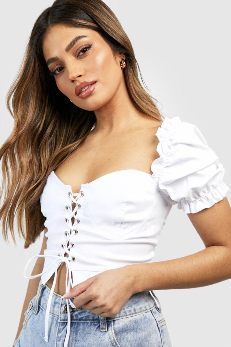 White Puff Sleeves Corset Top - Image 4