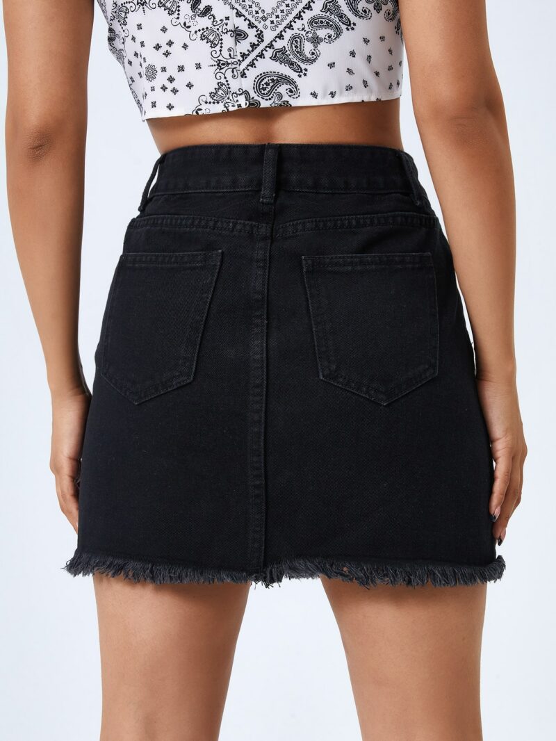 Kelly Black Raw Hem Denim Mini Skirt - Image 2