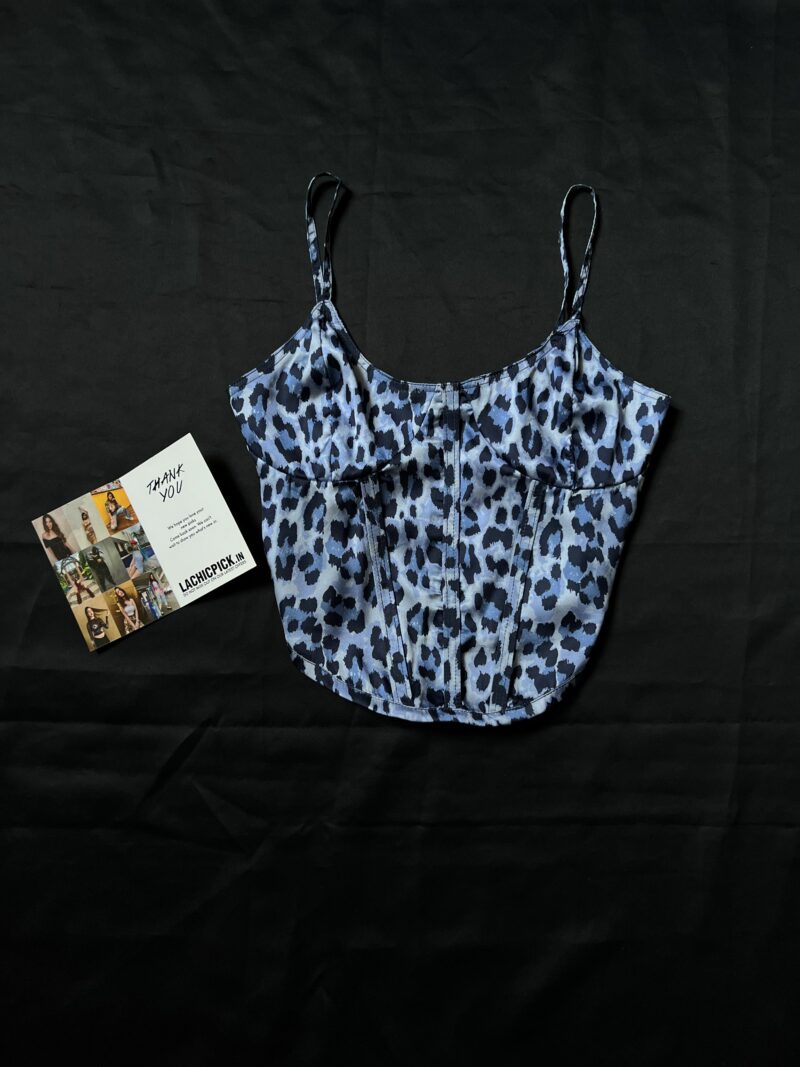Janice Blue Leopard Print Corset Top - Image 4