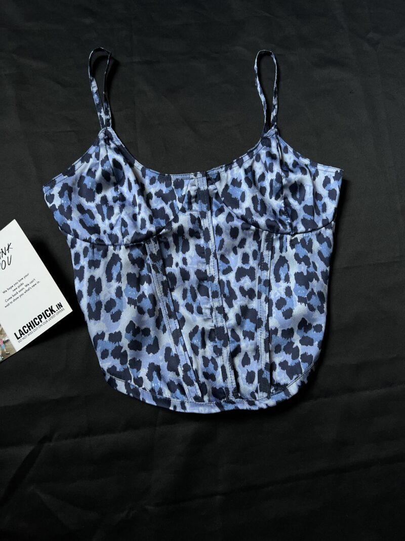 Janice Blue Leopard Print Corset Top - Image 2