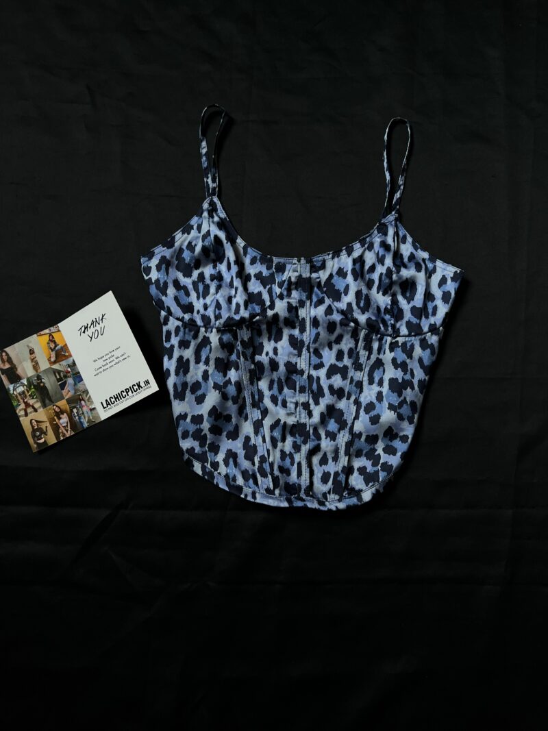 Janice Blue Leopard Print Corset Top - Image 3