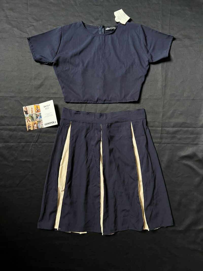 Anni Crop Top & Pleated Skirt Coord Set in Navy - Image 5