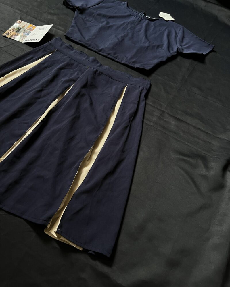 Anni Crop Top & Pleated Skirt Coord Set in Navy - Image 2