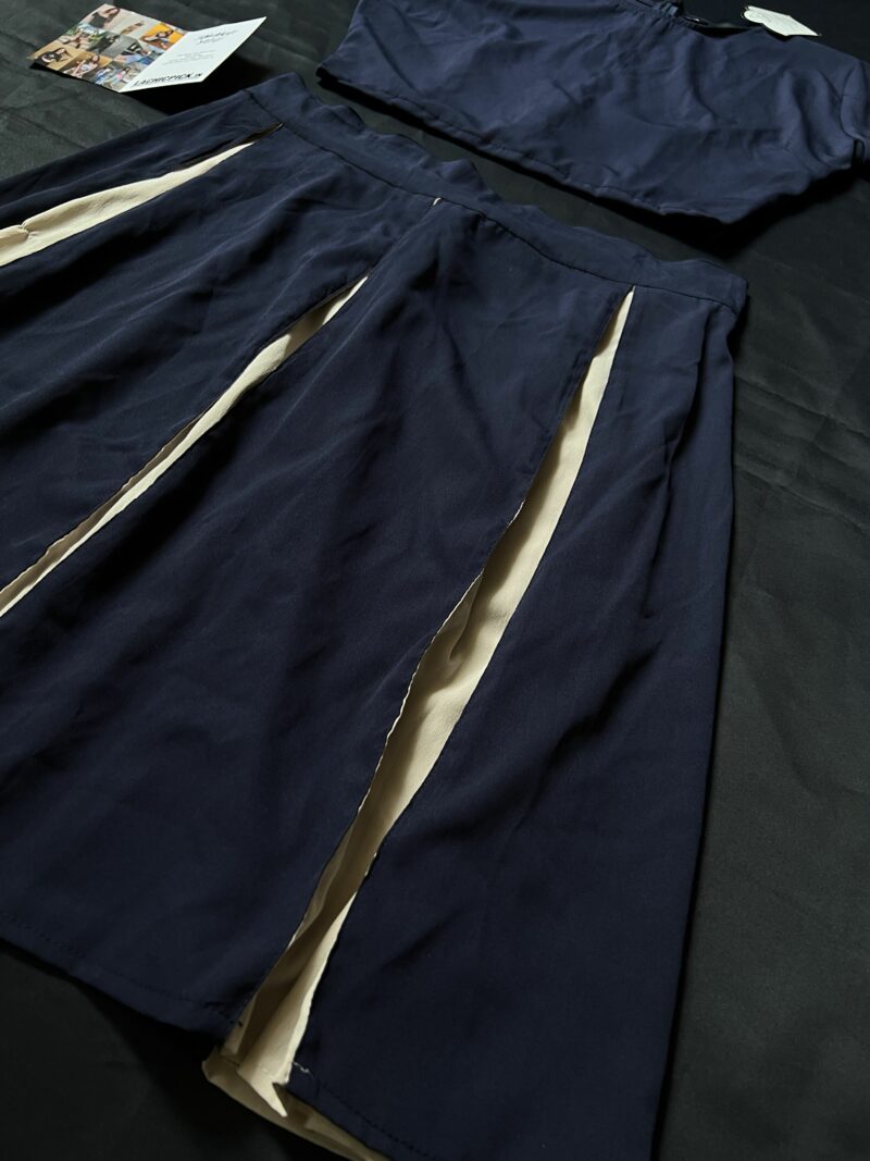 Anni Crop Top & Pleated Skirt Coord Set in Navy - Image 4