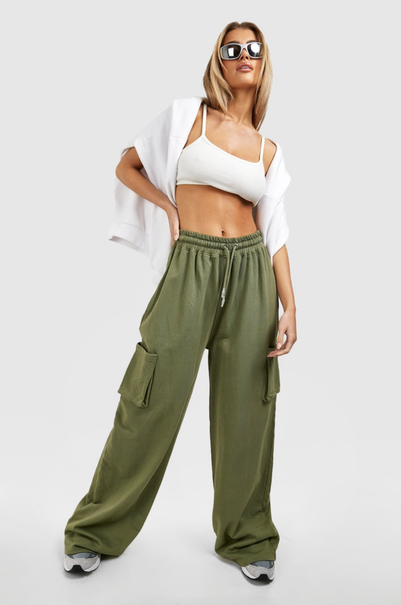 Nelly Khaki Oversized Cargo Pants