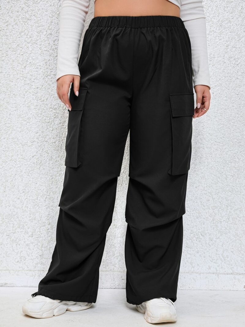 Plus Black Cargo Pocket Wide Leg Cargo Pants