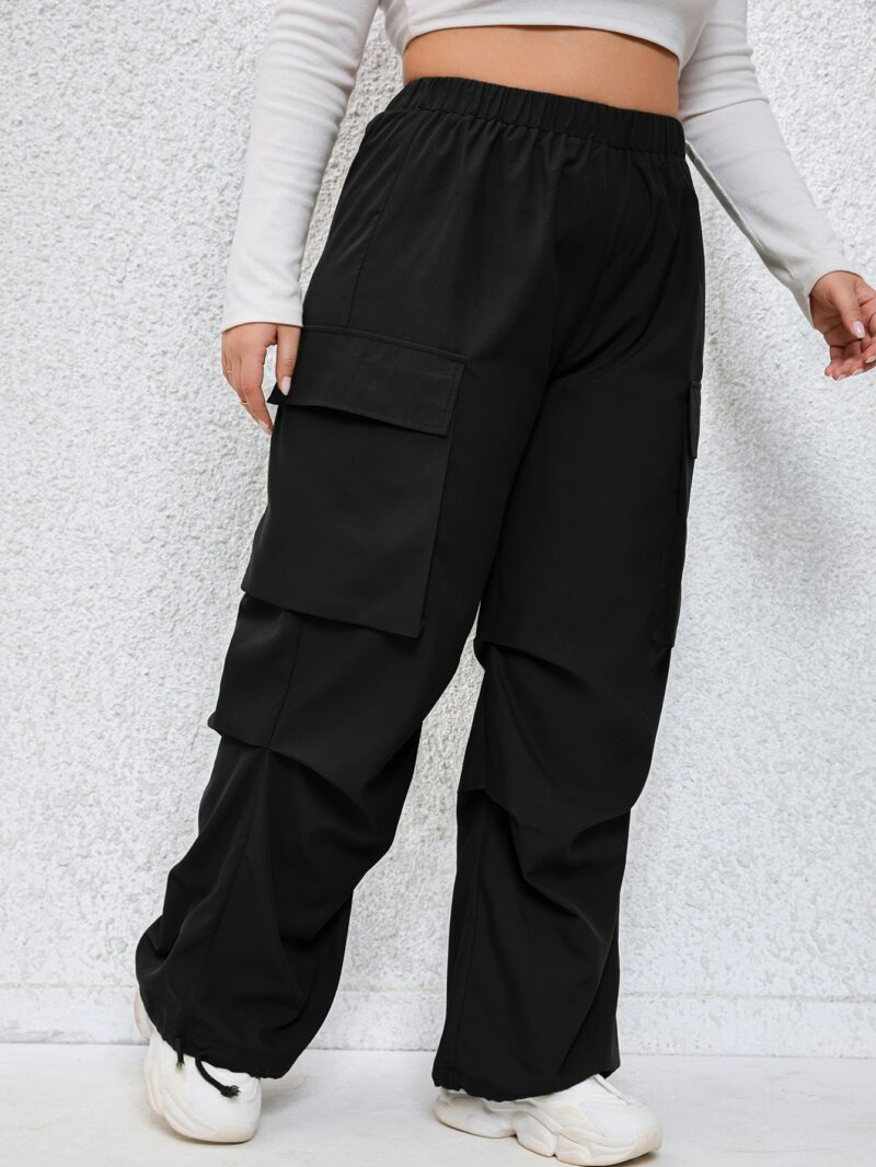 Plus Black Cargo Pocket Wide Leg Cargo Pants - Image 2