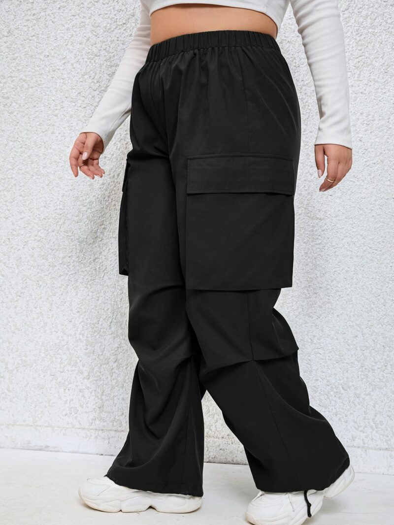 Plus Black Cargo Pocket Wide Leg Cargo Pants - Image 3