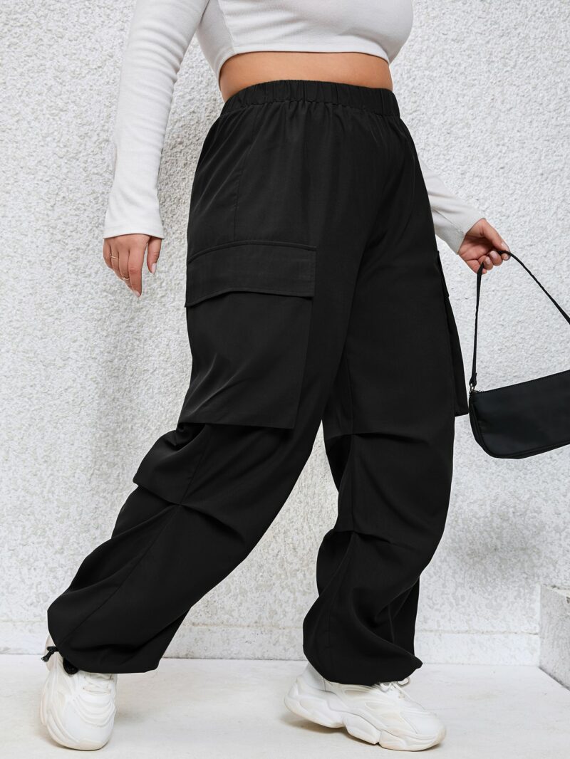 Plus Black Cargo Pocket Wide Leg Cargo Pants - Image 4