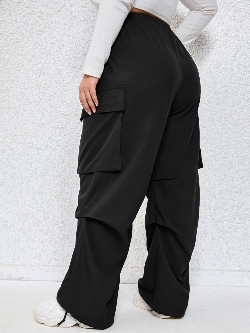 Plus Black Cargo Pocket Wide Leg Cargo Pants - Image 5