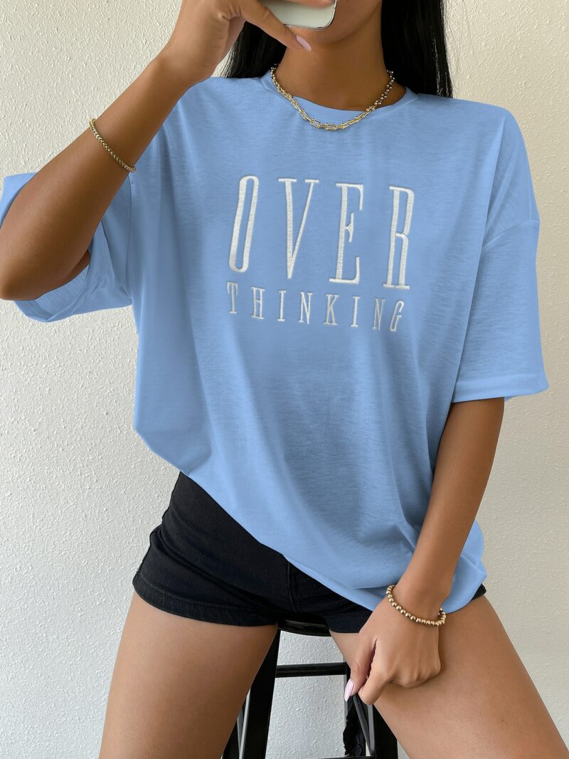 Over Thinking Baby Blue Oversized T Shirt - Image 3